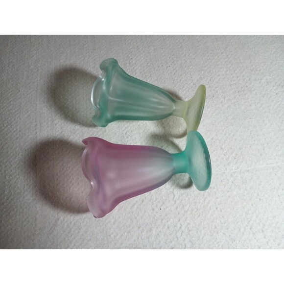Set of 2 Frosted Sundae Glasses Green & Pink Ice Cream Dessert Cups Retro - Picture 14 of 15